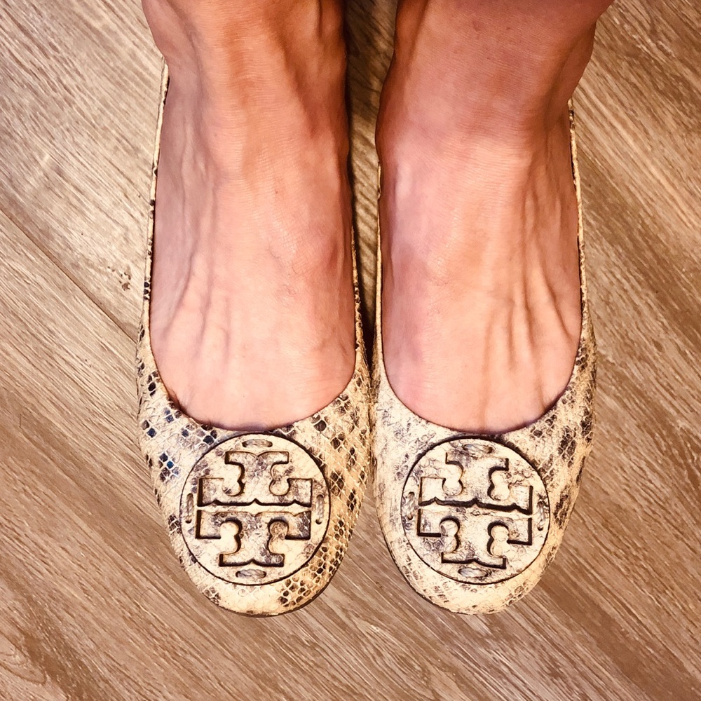 Tory Butch Snakeskin Reva Flats Size 7.5